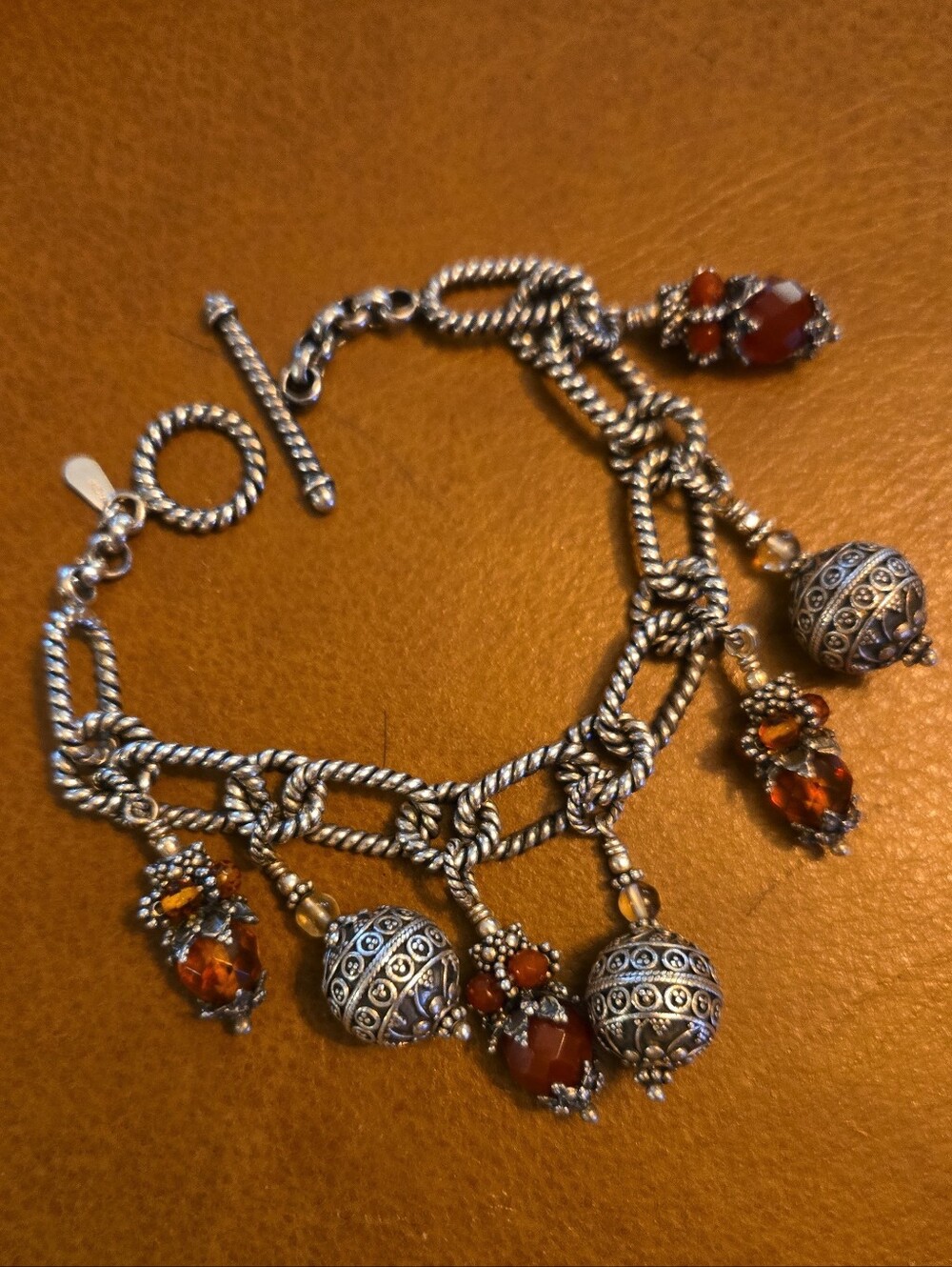 Vintage Doug Paulus DP India 925 Sterling SilveEtruscan Charm Bracelet 8.5" 64g